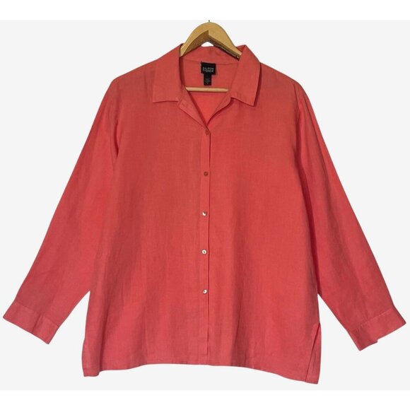 Eileen Fisher 100% Linen Peach Pink Long Sleeve Button Shirt Tunic Top - Picture 1 of 11